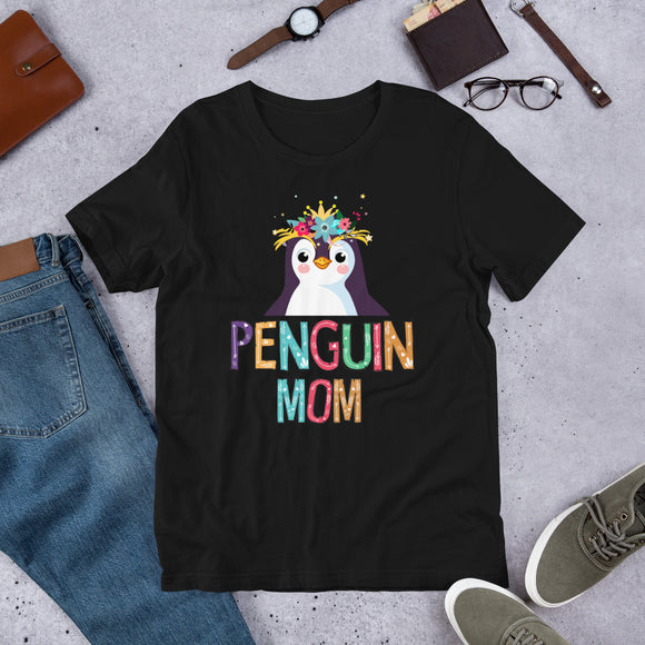 Penguin Mom, Penguin Lover Mother's Day Vintage Arrow Fabric Short-Sleeve Unisex T-Shirt